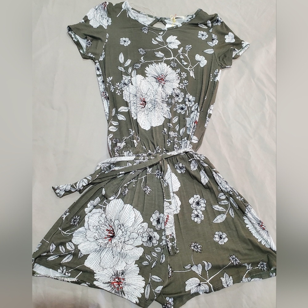 Olive Floral Shorts Romper
